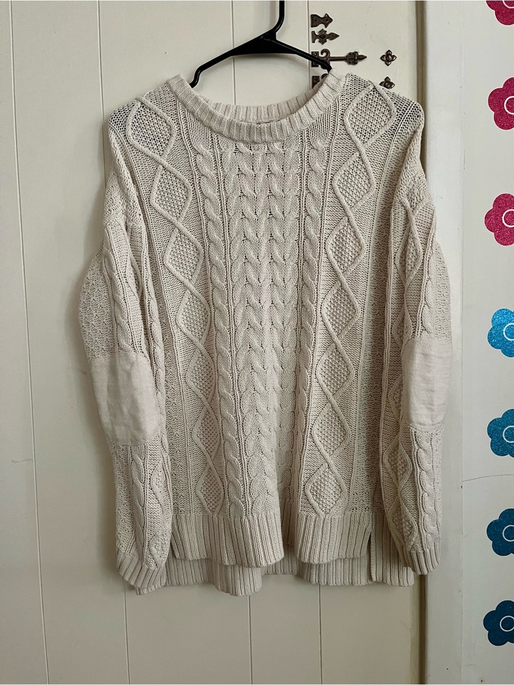 BDG Off-White Cable Knit Crewneck Sweater